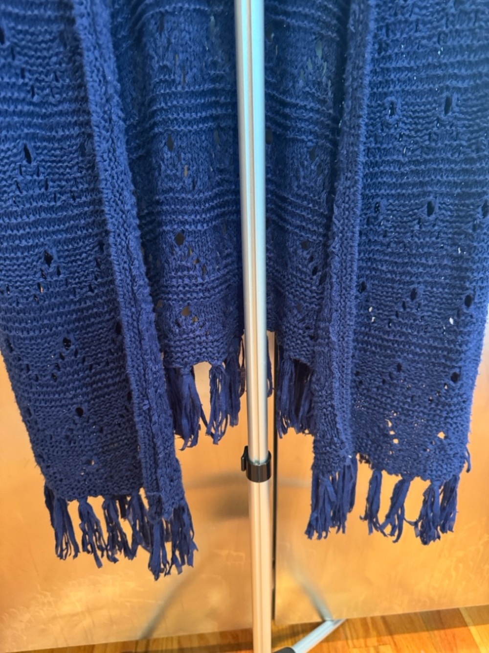 Catherines Navy Open-Front Crochet Fringe Cardigan NWOT - Picture 6 of 10